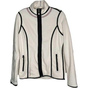 Eddie Bauer Embroidered Full Zip Fleece Jacket - Cream/Black - MT